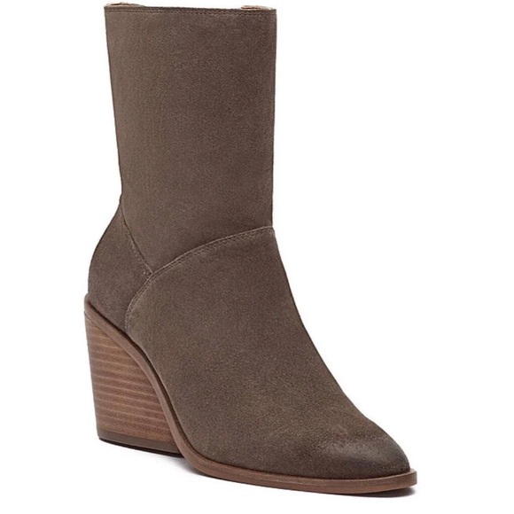 NEW Lucky Brand Sarey Falcon Grey Suede Low Block Heel Mid Height Boots size 12 - Picture 1 of 13